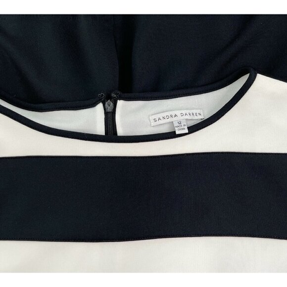 Rare Sandra Darren Sz 12 Black Contrast Colorblock Sheath Dress Knit l Slimming - Picture 5 of 6
